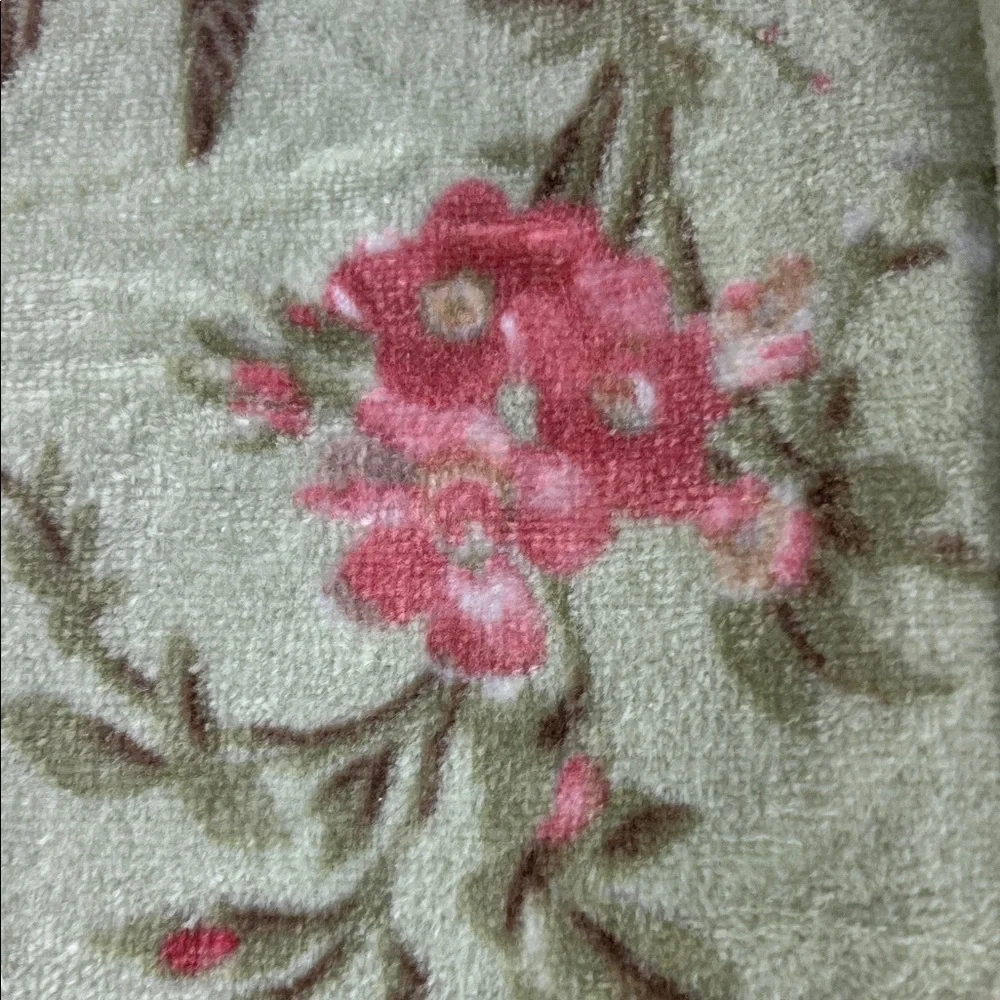 Cabbages & Roses London Bath Towels Green Pink Floral Velour Cotton 2 Pc Set NEW